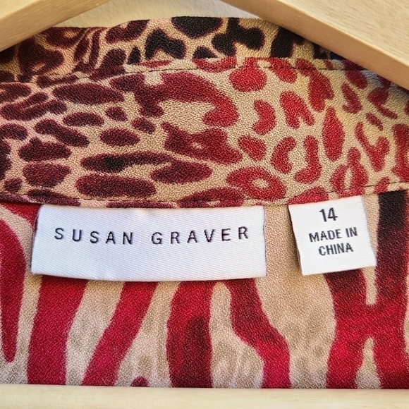 Susan Graver Button-down Blouse in Mixed Animal Print, Size XL - Picture 8 of 9